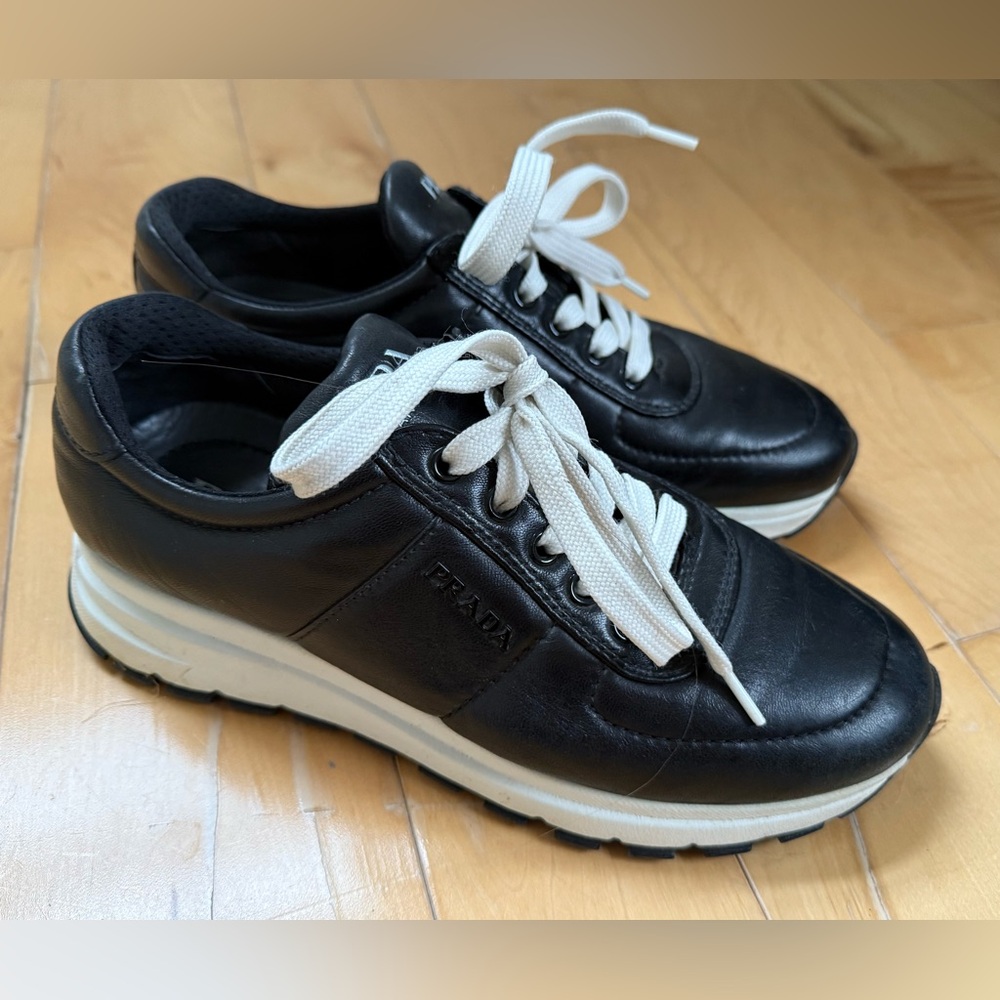 Prada Black and White Leather Sneakers
